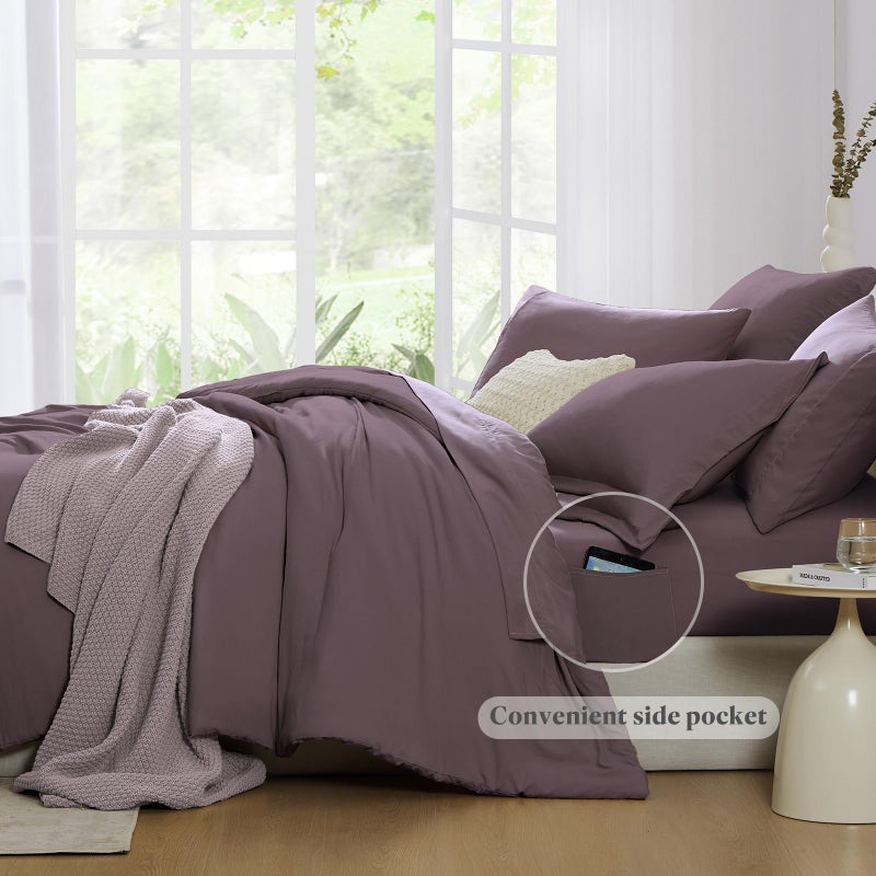 WRENSONGE Queen Comforter Set - 7 Pieces Artic Plum Soft Bed in a Bag Queen with Fitted Sheet, Flat Sheet, 2 Pillow Shams, and 2 Pillowcases- Warm Bedding Sets for All Season - Image 3