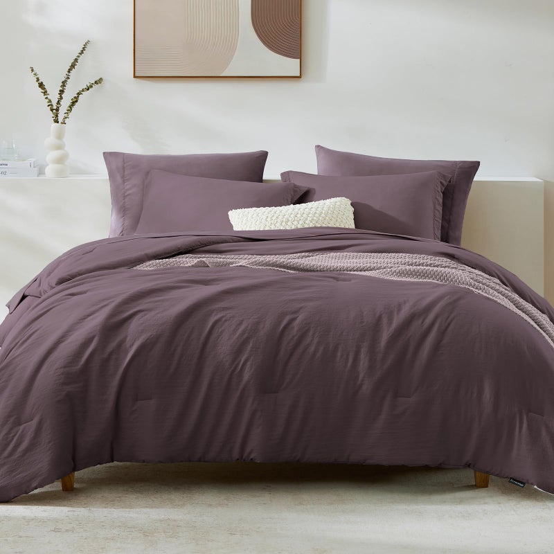 WRENSONGE Queen Comforter Set - 7 Pieces Artic Plum Soft Bed in a Bag Queen with Fitted Sheet, Flat Sheet, 2 Pillow Shams, and 2 Pillowcases- Warm Bedding Sets for All Season - Image 1
