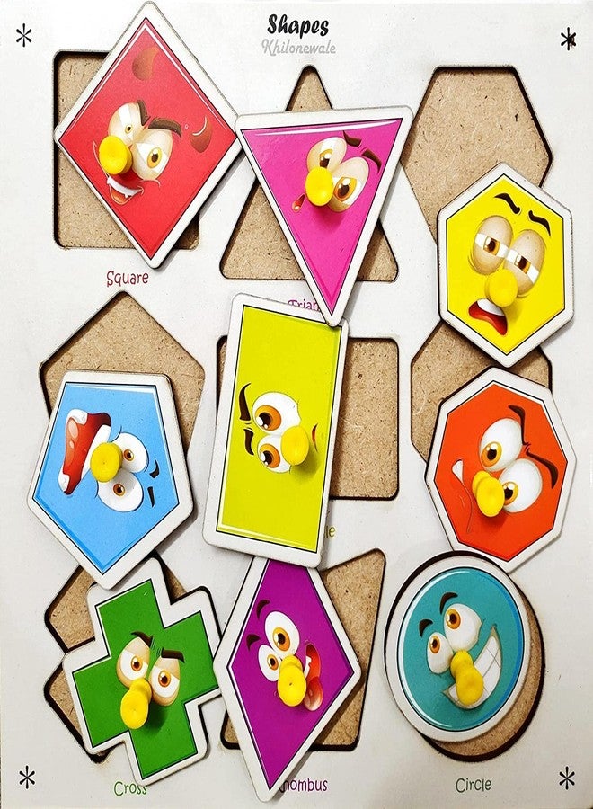 Zyamalox Wooden Colorful Shapes Learning Educational Board for Kids with Knobs, Educational Learning Wooden Board Tray, Size- 30 X 22 cm - Image 1