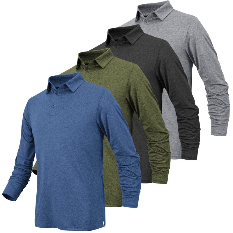 BALENNZ Long Sleeve Polo Shirts for Men - Moisture Wicking Quick Dry Golf Polos - Athletic Long Sleeve Golf Shirts 4CL - Image 1
