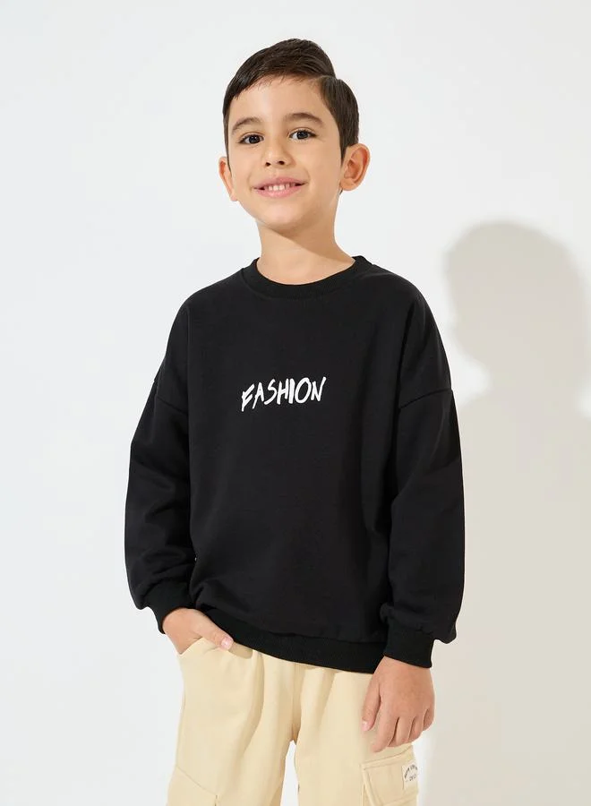 Styli Slogan Print Dropped Shoulder Sweatshirt