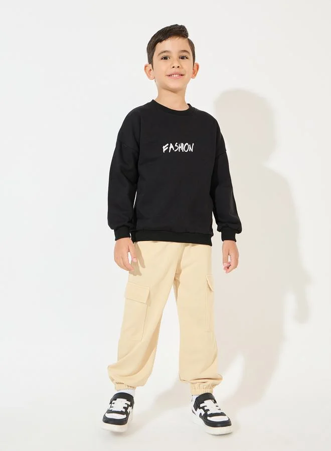 Styli Slogan Print Dropped Shoulder Sweatshirt