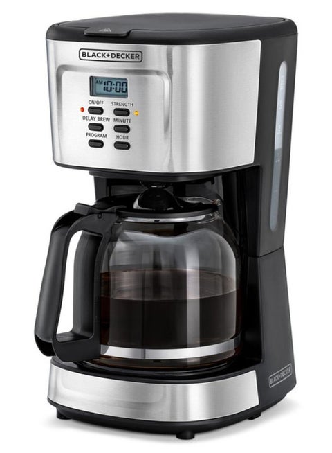 12-Cup Coffee Maker, Programmable Drip Coffee Machine, 1.5L Glass Carafe, 24-Hour Timer, Keep Warm Function, LCD Display, Auto Shut-Off, Boil Dry Protection, 1.5 L 900 W DCM85-B5 Black/Silver