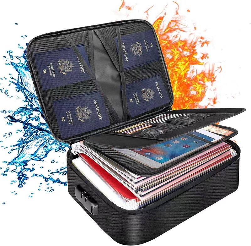 WVLIROD Document Storage BagFireproof Waterproof Password Lock File Package Multilayer Document bag Suitable for Folder Document Envelope Passport Storage Box Suitable for Home Office Travel - Image 1