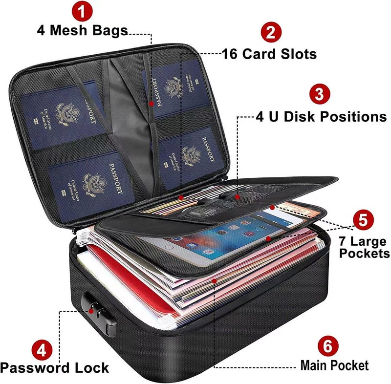 WVLIROD Document Storage BagFireproof Waterproof Password Lock File Package Multilayer Document bag Suitable for Folder Document Envelope Passport Storage Box Suitable for Home Office Travel - Image 2