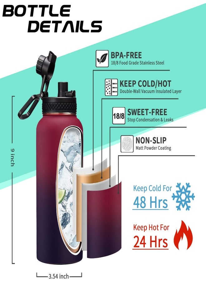 DIGJUPER 32OZ Insulated Water Bottle with Straw - Spout Lid, Sweat-Proof & BPA-Free Metal Reusable Water Bottles, Wide-Mouth Vacuum Insulated Bottle with Paracord Handle, Bottle Sleeve Bag & Protective Boot - Image 4