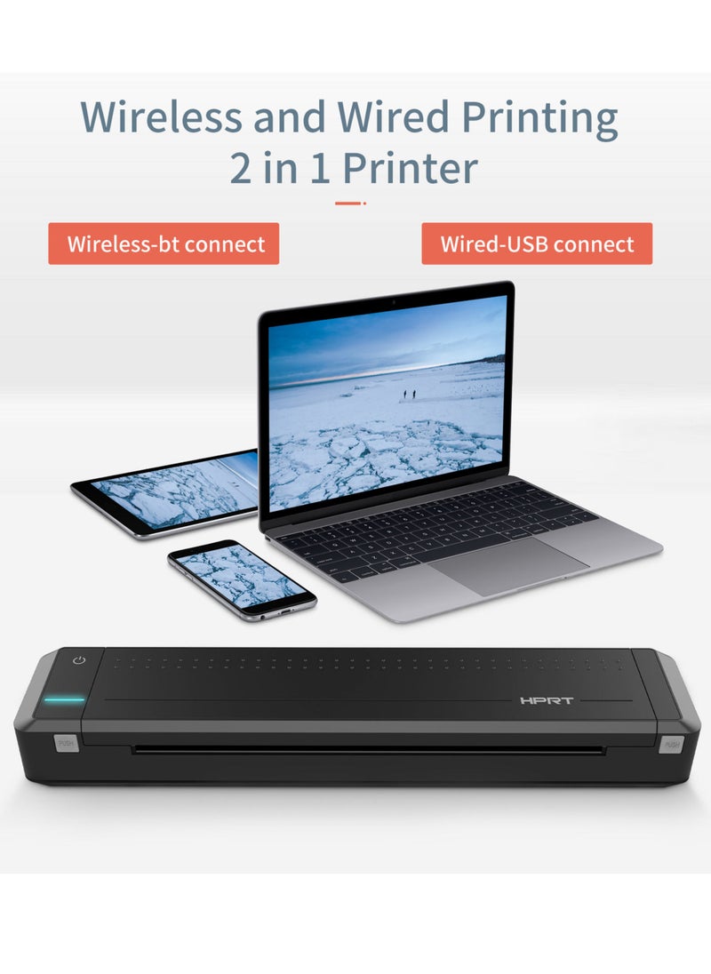 HPRT - HPRT MT800 A4 Portable Thermal Transfer Printer Wireless&USB Connect with Mobile Computer for Office School Car Travel Printer with 1pc Ribbon Roll Compatible - Image 1