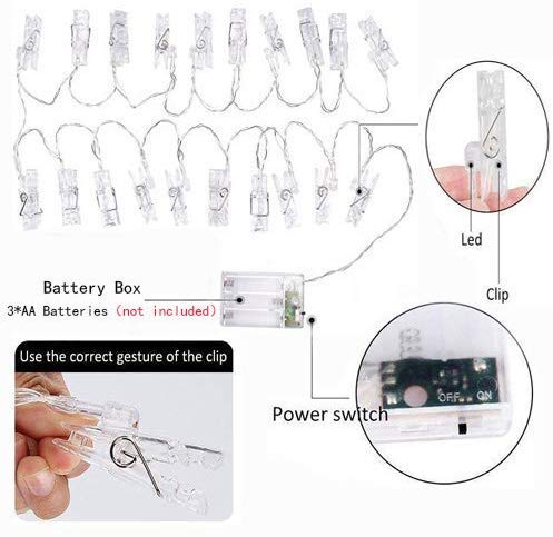 MIRADH LED Photo String Lights- 10 Photo Clip with USB and Battery Powered Fairy Lights, Lights for Birthday Decoration, Led Light for Home Decoration Diwali Lights (Warm White10 Clips, USB, Battery) - Image 3