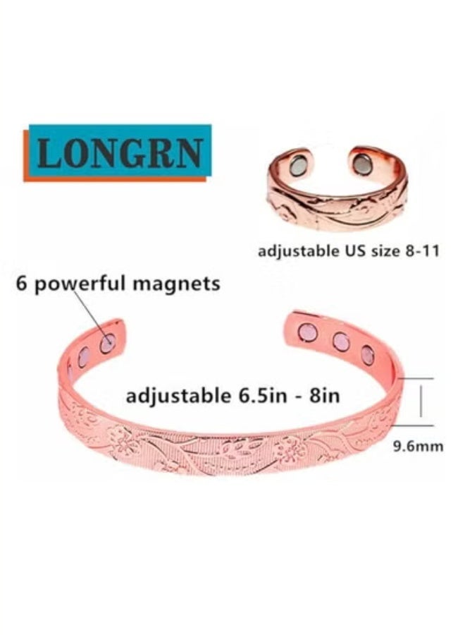 General Pure Copper Magnetic Ring & Bracelet Adjustable Size for Women  - Image 1
