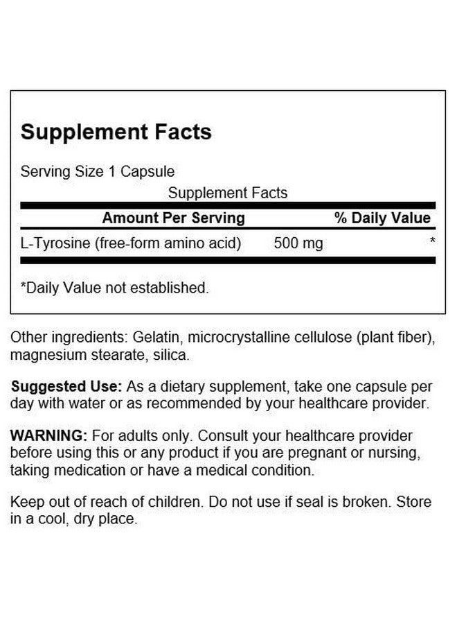 SWANSON Ltyrosine Amino Acid Supplement Promoting Stress Support Cognitive Function And Mental Clarity Helps Support Overall Brain Health (100 Capsules 500Mg Each) - Image 3