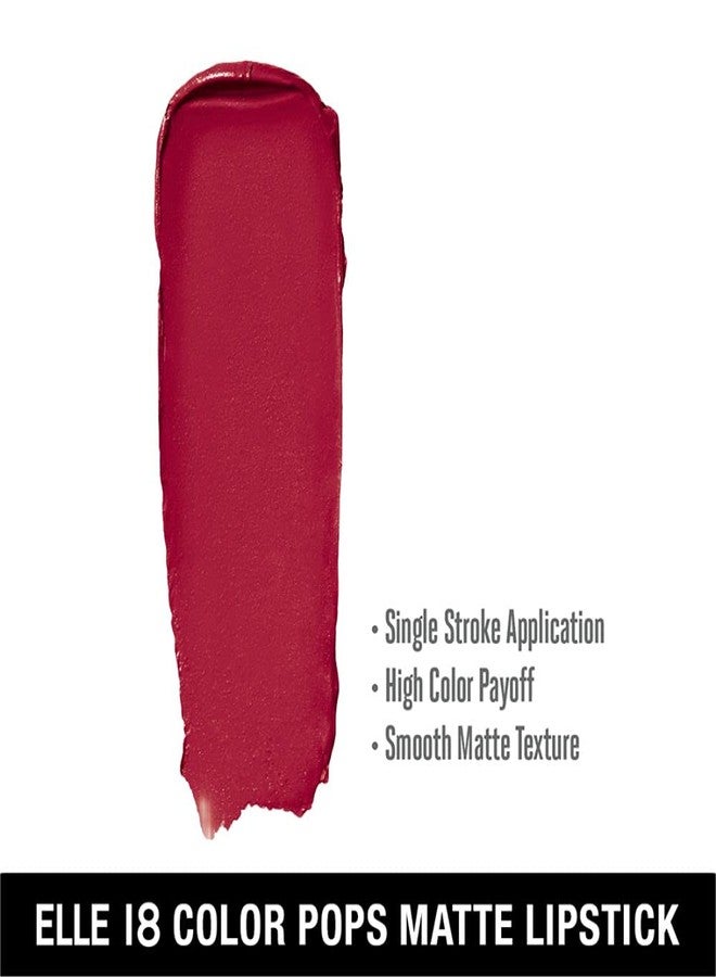 إل 18 أحمر شفاه Elle 18 Color Pop Matte Lip Color، R33، Code Red، 4.3 غرام وأحمر شفاه وردي داكن (مطفي) - Image 3