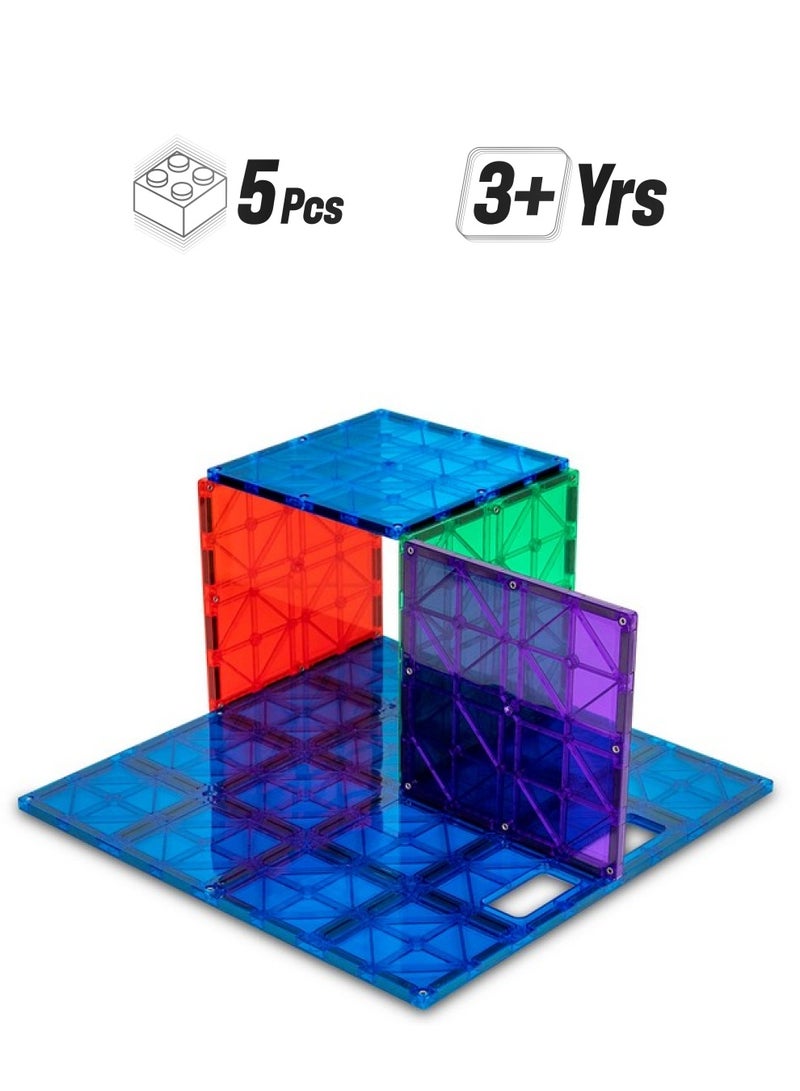 Playmags Super Durable Building Stabilizer Set Great Add On To All Magnet Tiles Sets Works With All Leading Brands 1 12"X12" & 4 6"X6" (Colors May Vary) - Image 1