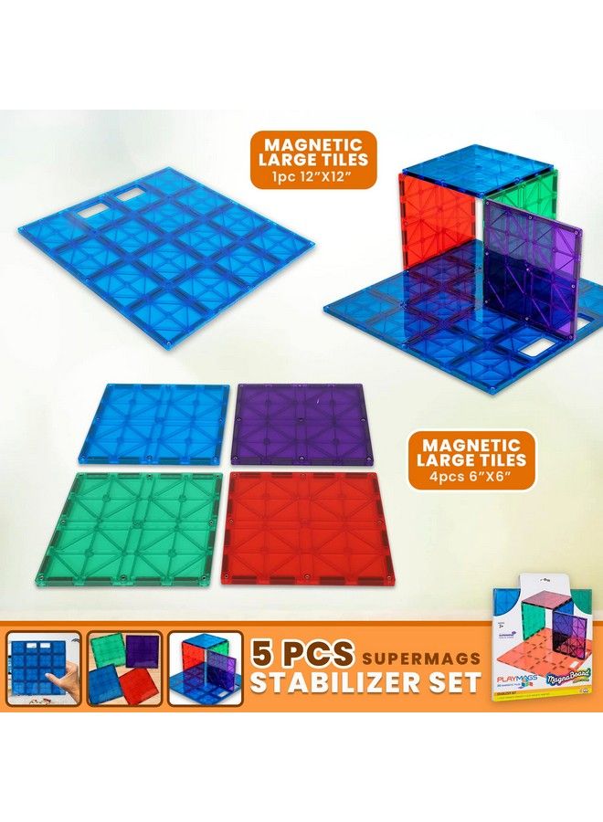 Playmags Super Durable Building Stabilizer Set Great Add On To All Magnet Tiles Sets Works With All Leading Brands 1 12"X12" & 4 6"X6" (Colors May Vary) - Image 3