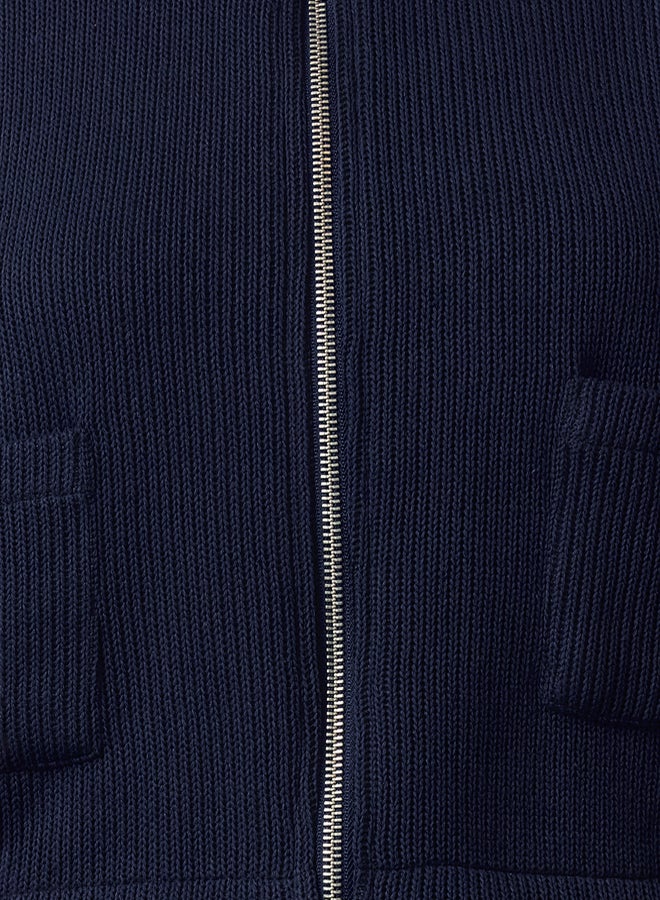 trendyol Navy Blue Zipper Collar Pocket Detailed Regular/Normal Fit Crop/Short Jacket TWOAW25CE00011 - Image 4