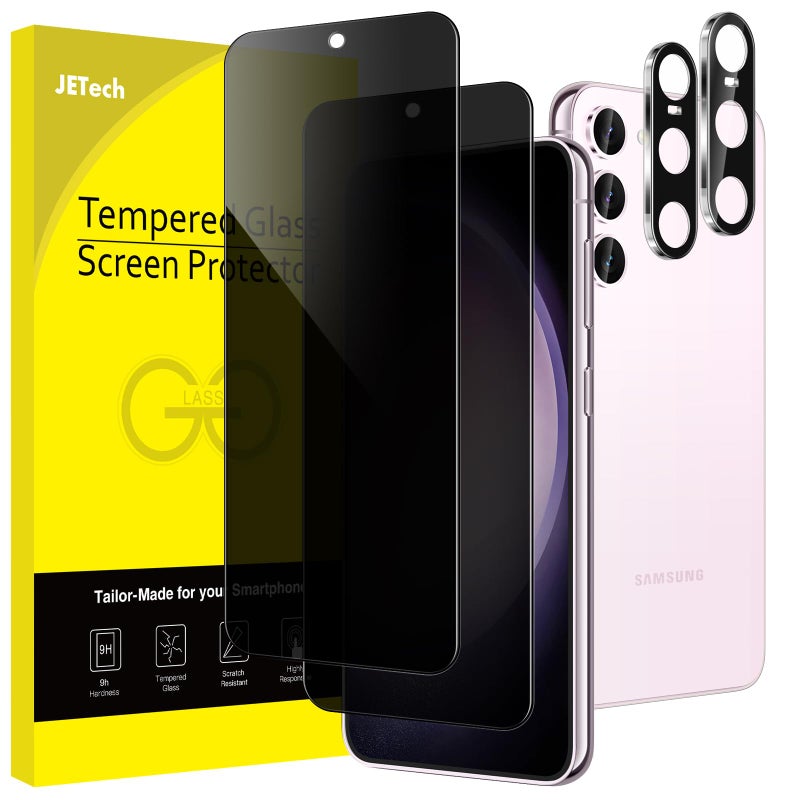 Jetech حامي شاشة الخصوصية JETech لهاتف Samsung Galaxy S23 S23 Plus 5G 66 بوصة مع حامي عدسة الكاميرا من الزجاج المقسى المقاوم للتجسس مع مستشعر بصمة الإصبع متوافق 2 قطعة لكل منها - Image 2