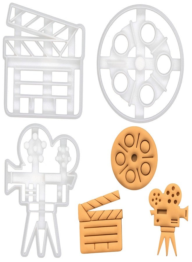 Bakerlogy Set of 3 Movie themed cookie cutters (Designs: Movie Reel, Video Camera, and Clapboard), 3 pieces - Bakerlogy - Image 1