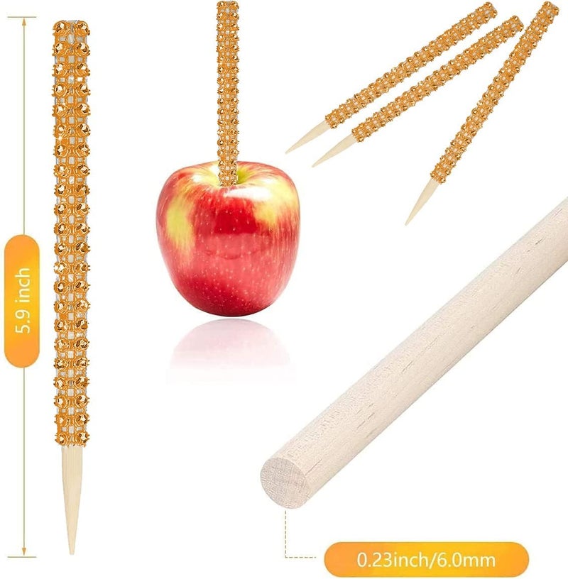 MGWOTH 24 Pack Bling Candy Apple Sticks and Bags Kits, Caramel Apple Wooden Skewers, Bamboo Decorative Sticks for Rice Krispie Treat Cookie Cake Pop Corn Dogs with Glass Wrapper Glitter Ribbons Tie Christmas - Image 3