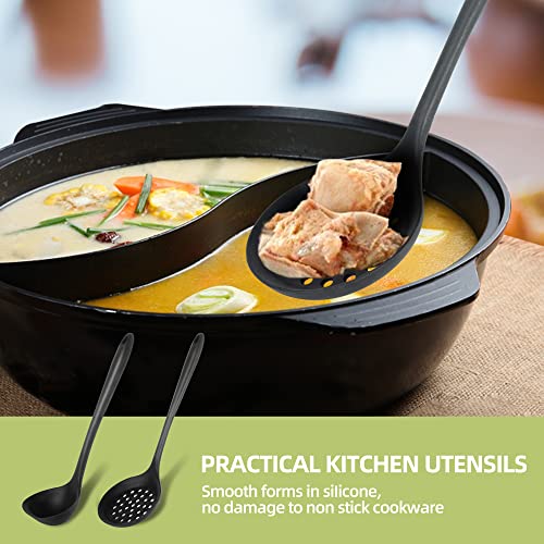 Ecerangus Silicone Soup Ladle Spoon Set of 2,Silicone Nonstick Large Skimmer Slotted Spoons ,Kitchen Ladle Strainer Spoons Heat Resistant Cooking Utensil for Cooking Stirring Serving Draining Frying - Image 3