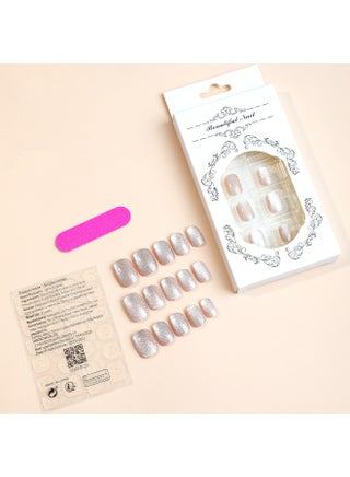 Champagne Glitter Press-on Nails 24pcs Reusable Fake Nails Short Square Shape Natural Fit UV Gloss Scratch-resistant Eco Resin Material 3-Min Quick Application Long-lasting Salon Style for Bridal Party Office and Daily Fashion - view 4