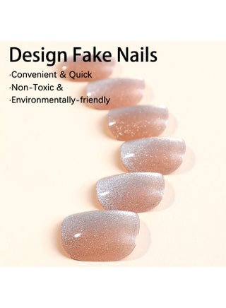 Champagne Glitter Press-on Nails 24pcs Reusable Fake Nails Short Square Shape Natural Fit UV Gloss Scratch-resistant Eco Resin Material 3-Min Quick Application Long-lasting Salon Style for Bridal Party Office and Daily Fashion - view 3