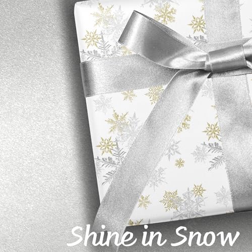 LaRibbons Gold & Silver Snowflake Christmas Wrapping Paper, Reversible Holiday Gift Wrap with Metallic Foil and Silver Back, Elegant Xmas Roll for Adults, Men, Women– 17 inch x 33 feet - Image 4