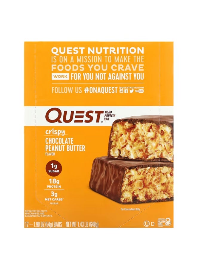 Quest Nutrition, Hero Protein Bar، شوكولاتة مقرمشة بزبدة الفول السوداني، 12 بارًا، 1.9 أونصة (54 جم) لكل بار
