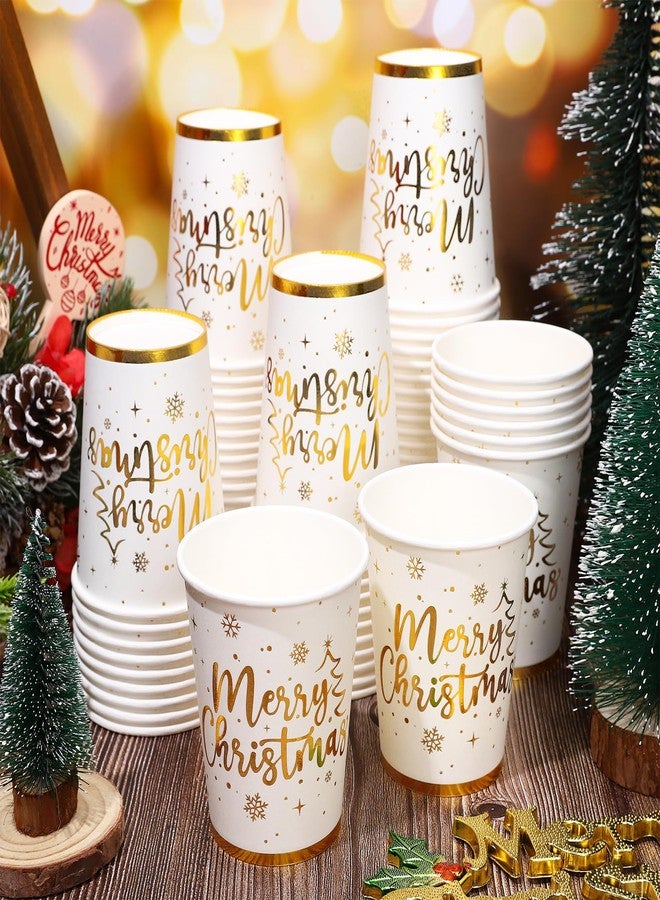 Whaline 50Pcs Gold Foil Christmas Paper Cups 9 oz Disposable Coffee Cups Xmas Holiday Party Cups for Hot Cold Beverage Party Supplies - Image 3