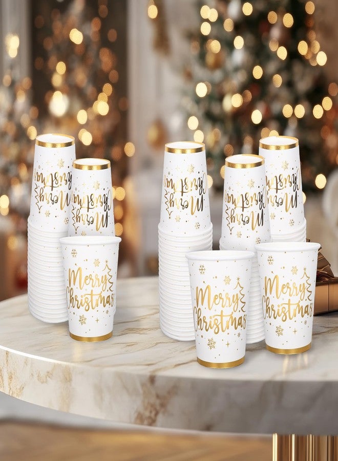 Whaline 50Pcs Gold Foil Christmas Paper Cups 9 oz Disposable Coffee Cups Xmas Holiday Party Cups for Hot Cold Beverage Party Supplies - Image 4