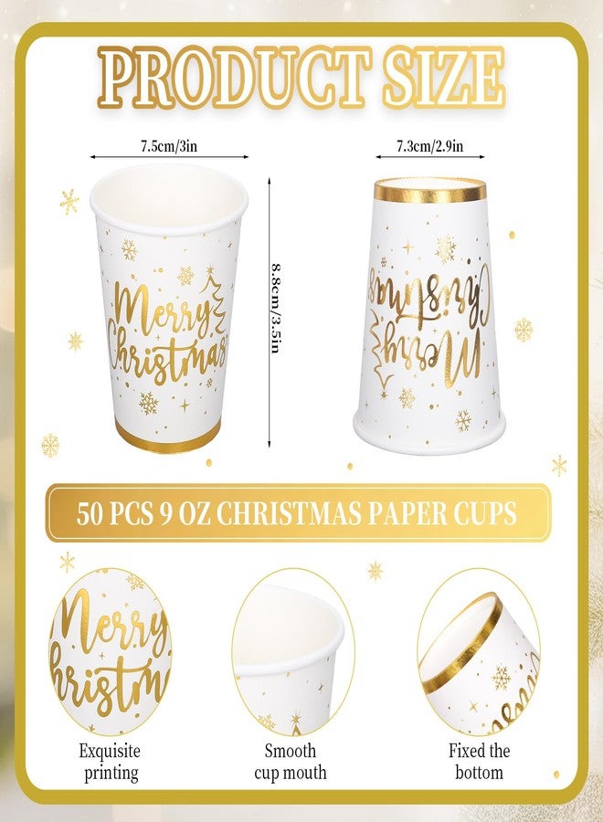 Whaline 50Pcs Gold Foil Christmas Paper Cups 9 oz Disposable Coffee Cups Xmas Holiday Party Cups for Hot Cold Beverage Party Supplies - Image 2