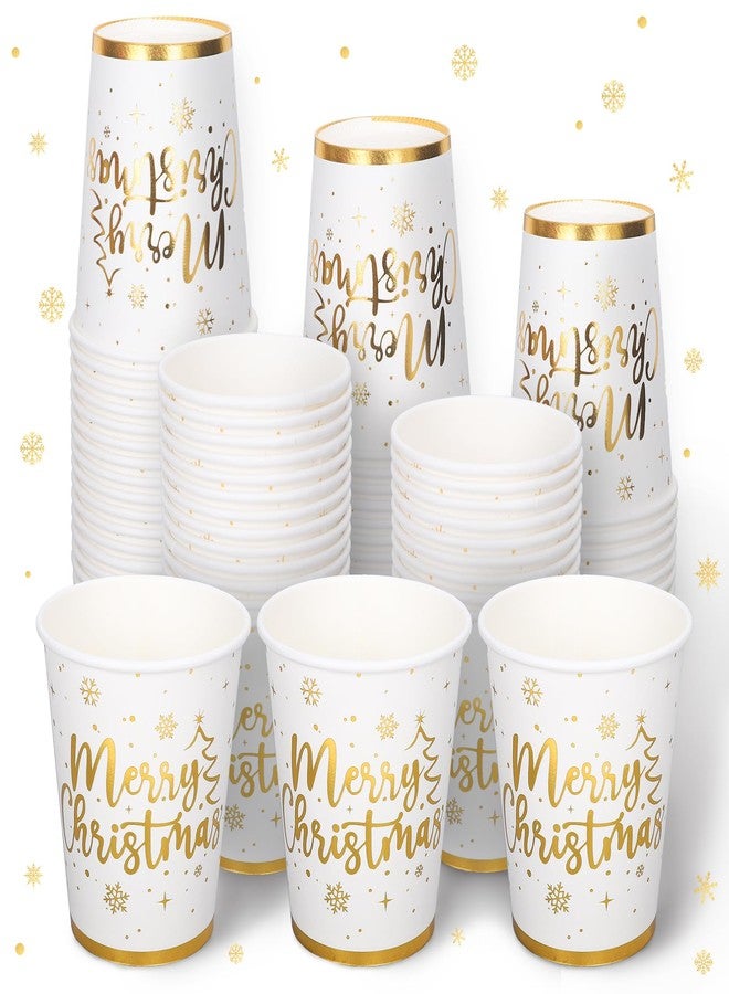 Whaline 50Pcs Gold Foil Christmas Paper Cups 9 oz Disposable Coffee Cups Xmas Holiday Party Cups for Hot Cold Beverage Party Supplies - Image 1