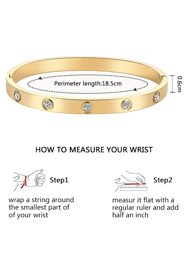 وهاواي Friendship Bracelet Bangle with Cubic Zirconia Stones Stainless Steel Hinged Jewelry with Crystal Oval Bracelet Birthday Present for Her Women Teen Girls Gold Size Approx.18.5cm - Image 2