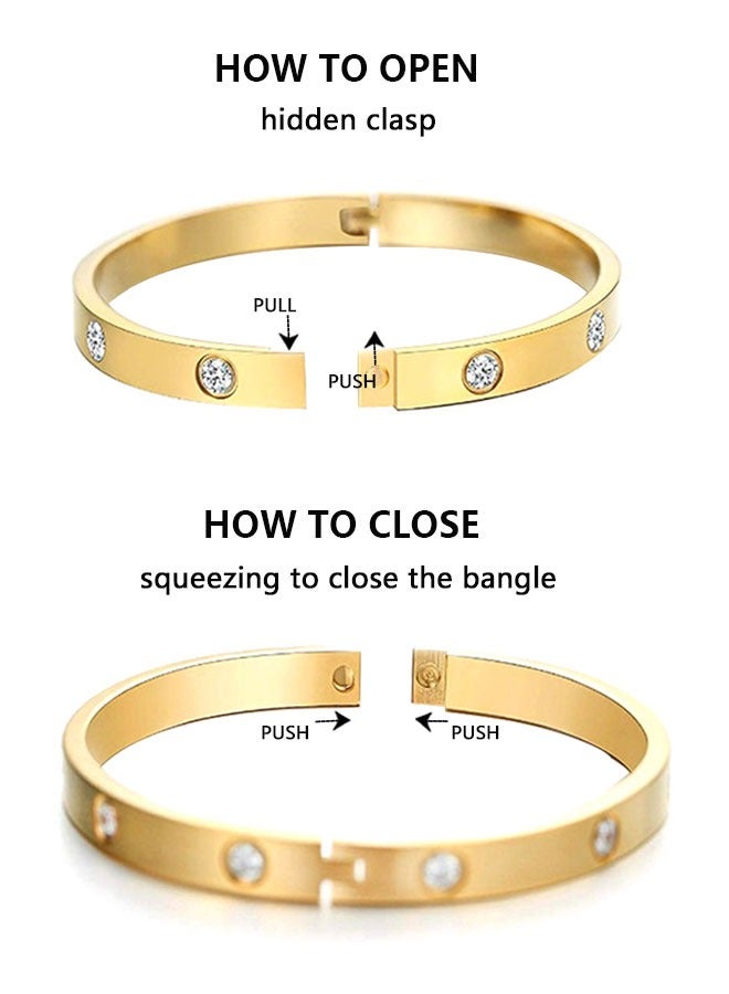 وهاواي Friendship Bracelet Bangle with Cubic Zirconia Stones Stainless Steel Hinged Jewelry with Crystal Oval Bracelet Birthday Present for Her Women Teen Girls Gold Size Approx.18.5cm - Image 3