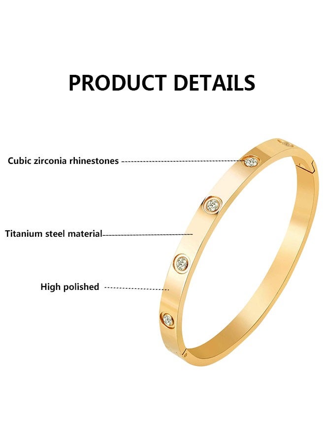 وهاواي Friendship Bracelet Bangle with Cubic Zirconia Stones Stainless Steel Hinged Jewelry with Crystal Oval Bracelet Birthday Present for Her Women Teen Girls Gold Size Approx.18.5cm - Image 4