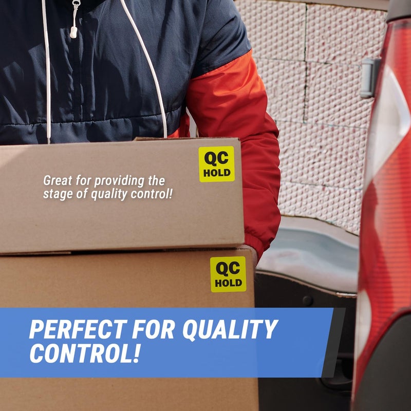 OfficeSmartLabels QC Hold Stickers - 2 x 2 Inch Square Fluorescent Yellow Color Coding QC Hold Labels for Quality Control Production Line Warehouse Inventory Management Inspection Stickers - 300 Labels/Roll - Image 5