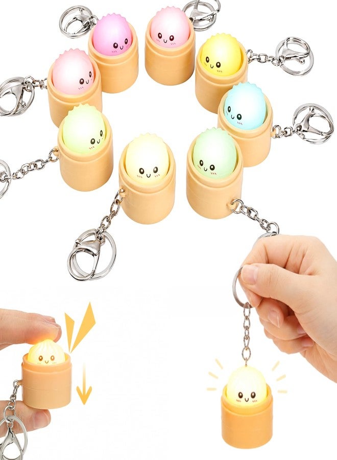 Aodomis 8 PCS Glowing Metallic Keychain, Mini Emoji Bun Keychains Stress Relief Fidget Toys Clicker Keychain, Desk Gift for Adults - Image 1