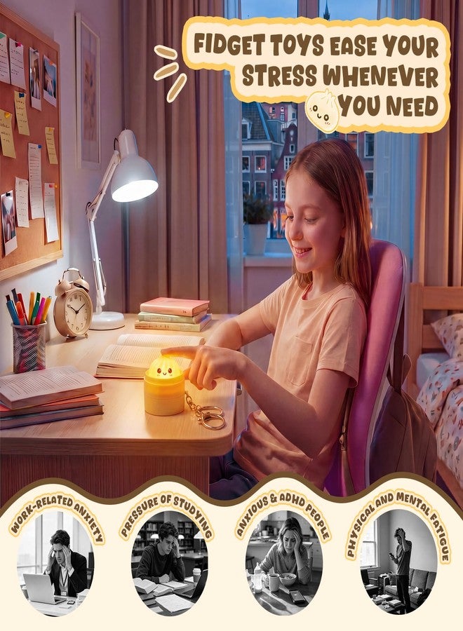 Aodomis 8 PCS Glowing Metallic Keychain, Mini Emoji Bun Keychains Stress Relief Fidget Toys Clicker Keychain, Desk Gift for Adults - Image 5