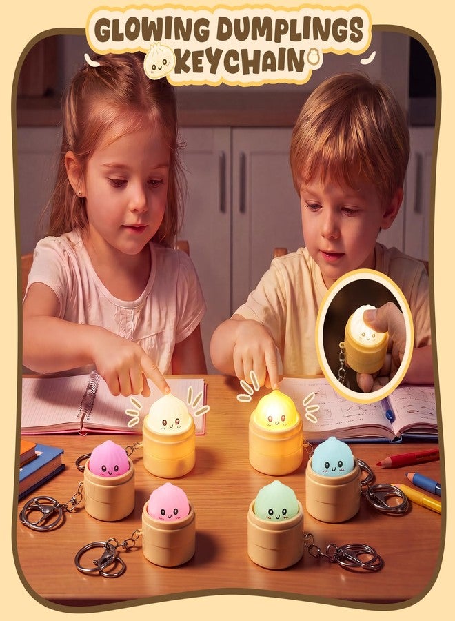 Aodomis 8 PCS Glowing Metallic Keychain, Mini Emoji Bun Keychains Stress Relief Fidget Toys Clicker Keychain, Desk Gift for Adults - Image 2
