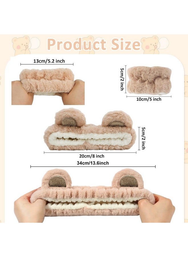 ماي كرييت ® عصابة رأس للعناية بالبشرة للنساء ورباط معصم لغسل الوجه، مجموعة من 3 قطع، عصابة شعر لطيفة لمكياج الوجه وأربطة معصم منشفة، عصابة رأس سبا على شكل آذان دب لغسل الوجه للنساء والفتيات - Image 2