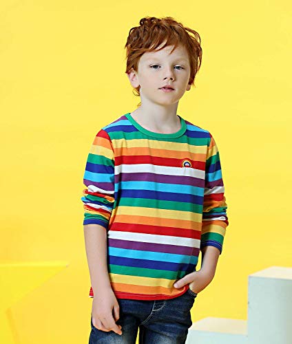 HowJoJo Big Boys Cotton Long Sleeve T-Shirts Kids Rainbow Striped Shirts Size 8 - Image 4