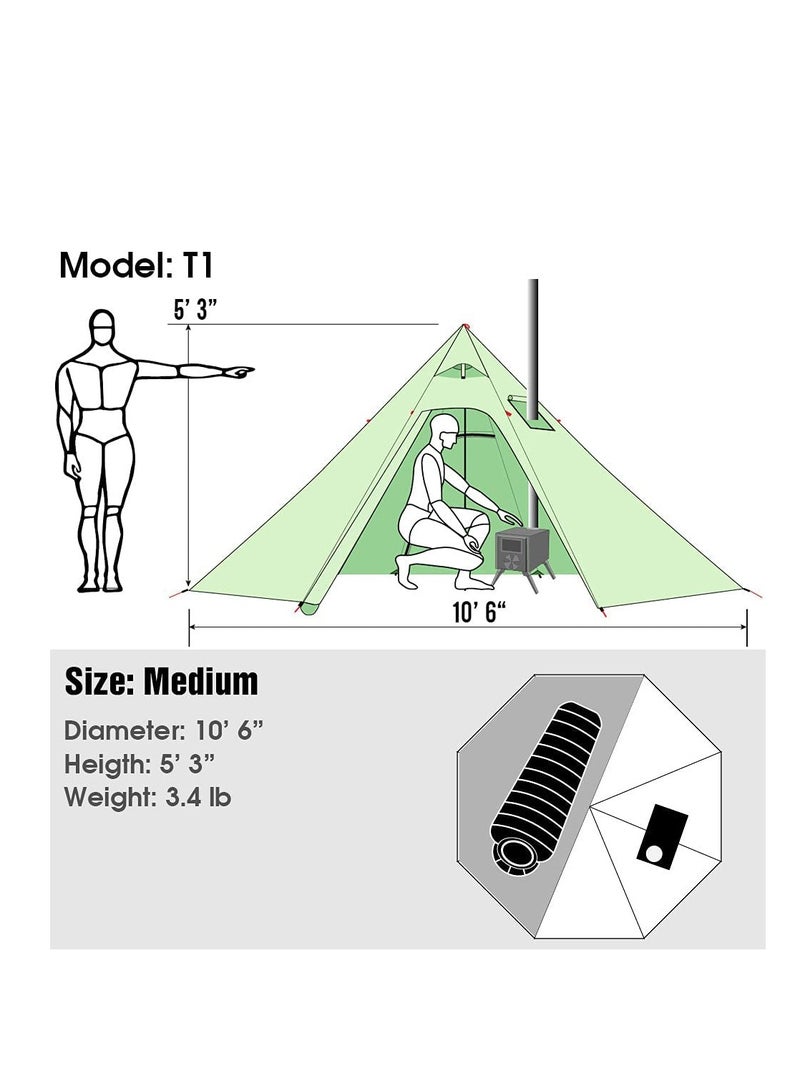 Arabest 3 Person Lightweight Tipi Hot Tent with Fire Retardant Flue Pipes Window Tents for Family Team Outdoor Backpacking Camping Hiking - Image 4