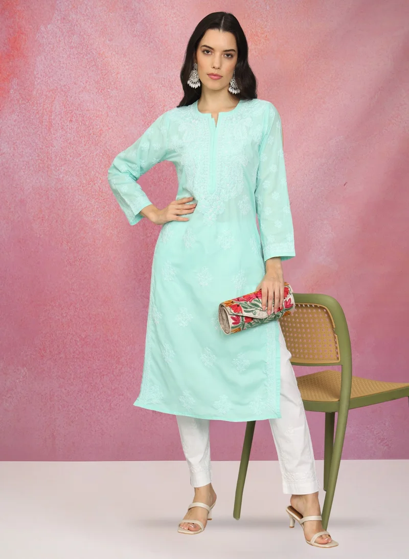 Alaya Women Hand Embroidered Chikankari Cotton Kurta-AL4043