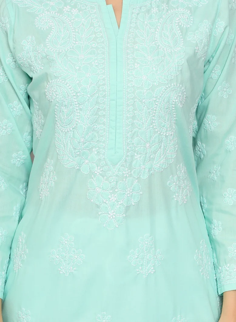 Alaya Women Hand Embroidered Chikankari Cotton Kurta-AL4043