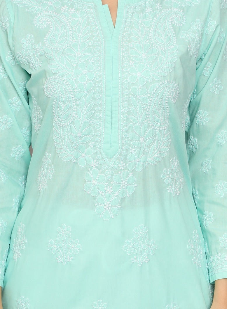 Alaya Women Hand Embroidered Chikankari Cotton Kurta-AL4043 - Image 4