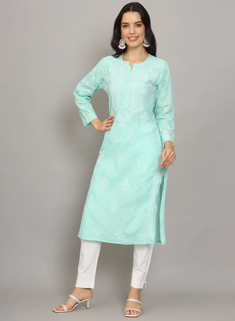 Alaya Women Hand Embroidered Chikankari Cotton Kurta-AL4043