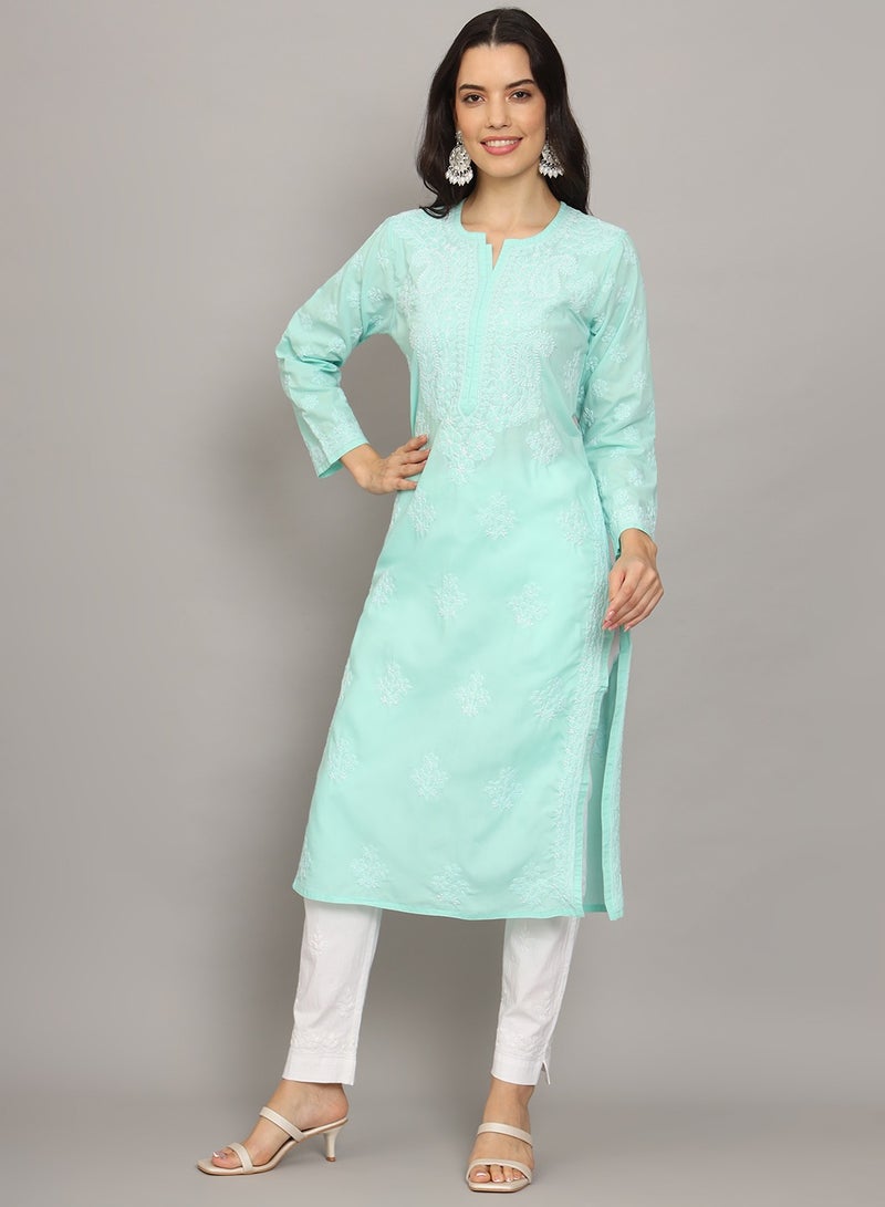 Alaya Women Hand Embroidered Chikankari Cotton Kurta-AL4043 - Image 3