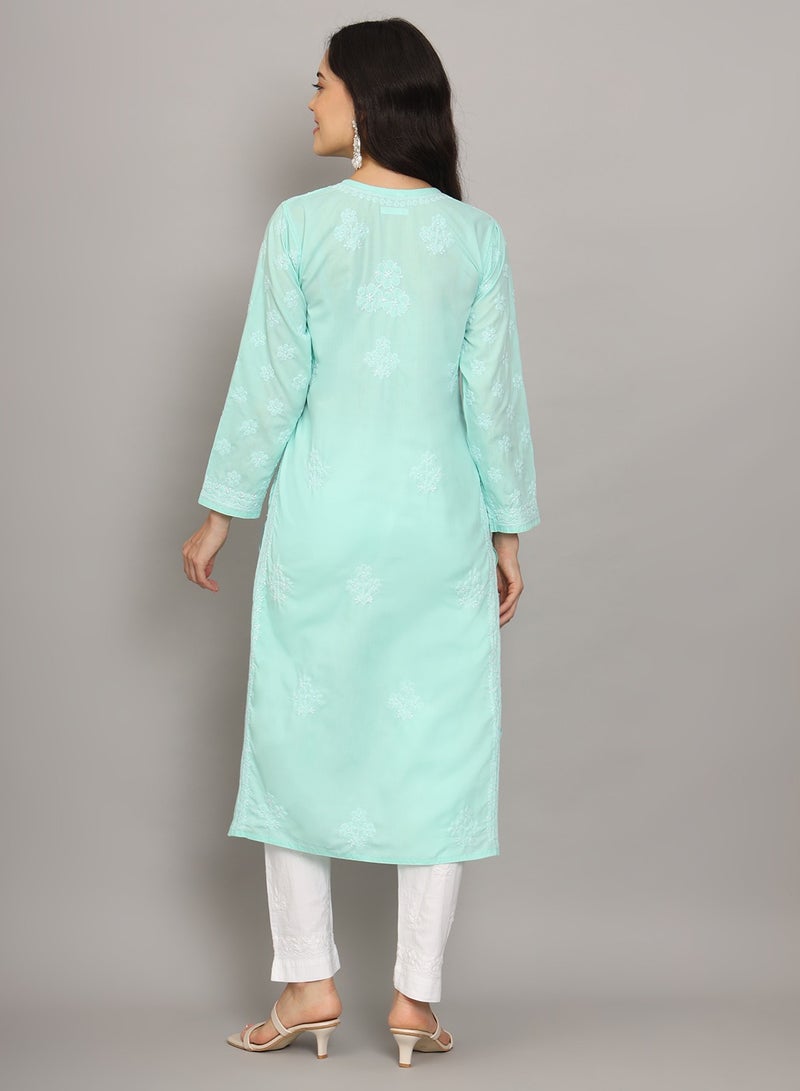 Alaya Women Hand Embroidered Chikankari Cotton Kurta-AL4043 - Image 2