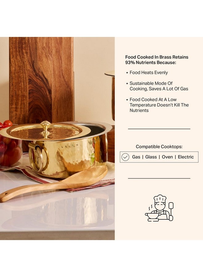 P-TAL Brass Patila for Cooking (3 litres) | 100% Pure Brass Round Heavy Bottom | Hammered, Polished Tapeli/Patila/Bhagona | Golden Brass Handi (Free 30ml Copper & Brass Cleaning Solution) - Image 4