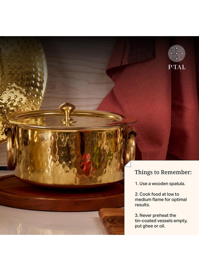 P-TAL Brass Patila for Cooking (3 litres) | 100% Pure Brass Round Heavy Bottom | Hammered, Polished Tapeli/Patila/Bhagona | Golden Brass Handi (Free 30ml Copper & Brass Cleaning Solution) - Image 5