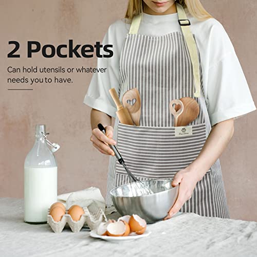 NLUS 2 Pack Kitchen Cooking Aprons, Adjustable Bib Waterproof Chef Apron with 2 Pockets for Men Women(Grey Stripe/Black Plaid) - Image 2