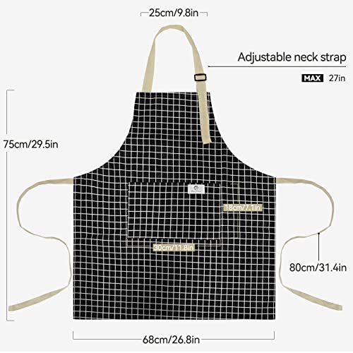 NLUS 2 Pack Kitchen Cooking Aprons, Adjustable Bib Waterproof Chef Apron with 2 Pockets for Men Women(Grey Stripe/Black Plaid) - Image 4